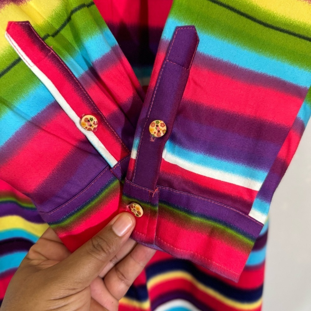 L&B Bright Multicolor Striped Button Down Shirt Dress Size XL Western Belted NWT - Picture 11 of 16
